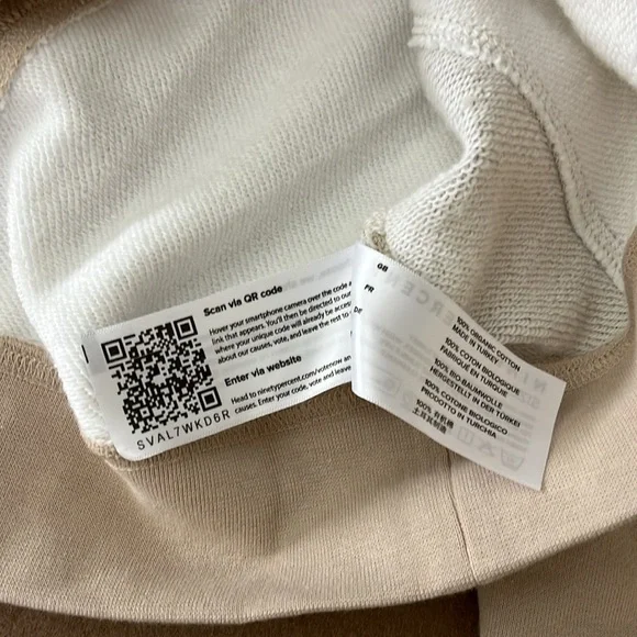 NINETY PERCENT NWT Color-block Organic Cotton Hoodie/Joggers Set Beige - XS